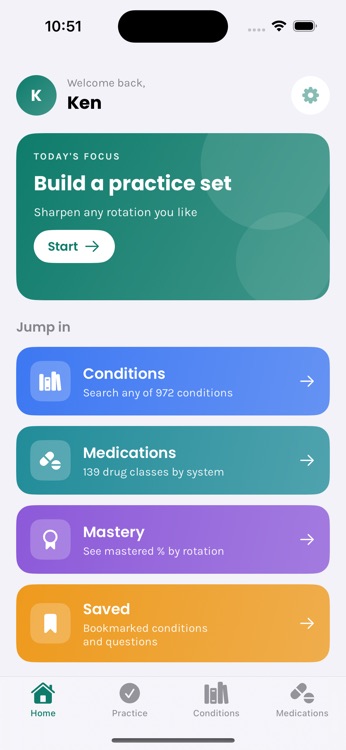Home screen of the Season One PANCE prep app
